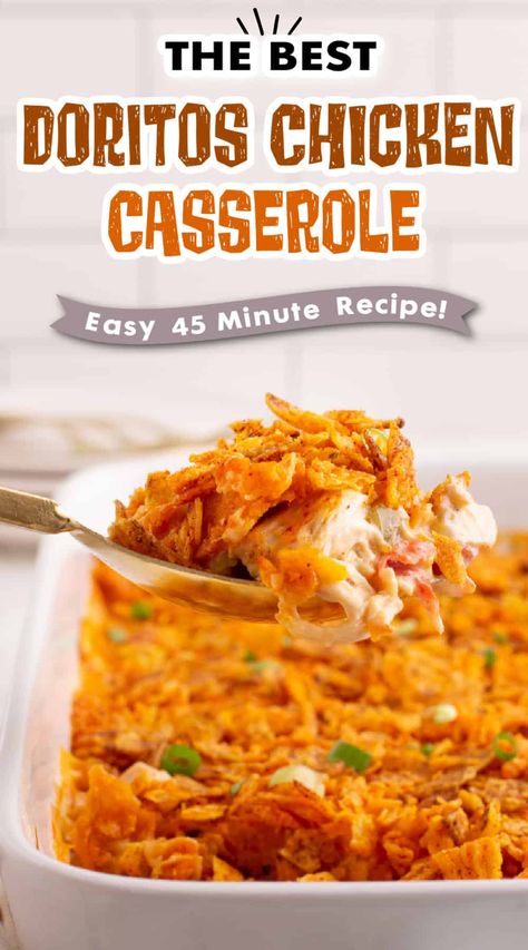 Spice up your weeknight meals with this Easy Doritos Chicken Casserole - the perfect combination of cheesy, savory, and crunchy! Comfort food with a twist, and sure to be a hit with the whole family. Doritos Chicken Casserole, Food With A Twist, Doritos Chicken, Chicken Dorito Casserole, Easy Casseroles, Dorito Chicken, Chicken Casserole Easy, Favorite Casseroles, Yummy Chicken