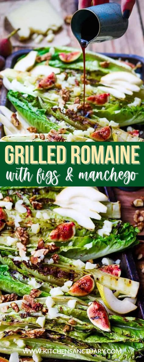 Grilled Romaine Salad Recipes, Manchego Salad, Grilled Romaine Hearts, Creative Salads, Romaine Hearts, Grilled Romaine Salad, Honey Balsamic Vinaigrette, Salad Recipes Gluten Free, Homemade Slaw