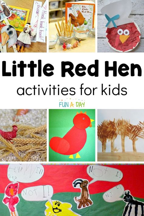 First enjoy the classic story Little Red Hen, then dive into these fun activities to extend the learning! There's crafts, sensory activities, small world play, and more! Red Preschool Activities, The Little Red Hen Activities Preschool, Red Activities For Preschool, Little Red Hen Activities Preschool, Little Red Hen Craft, Little Red Hen Activities, Fairy Tales Preschool Activities, Hen Activities, Fairy Tales Preschool