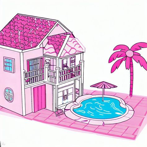 Barbie House Drawing, Barbie Dream House Drawing, Dream House Drawing, Carnival Birthday Party Theme, Barbie Dreamhouse, Barbie Ideas, Carnival Birthday Parties, City Drawing, Im A Barbie Girl