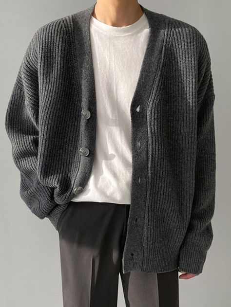 Semi Formal Outfits, Drop Shoulder Cardigan, Rib Knit Cardigan, Knit Cardigan Sweater, Button Sweater, Cardigan Outfits, Mens Cardigan, Softest Sweater, Knit Sweater Cardigan