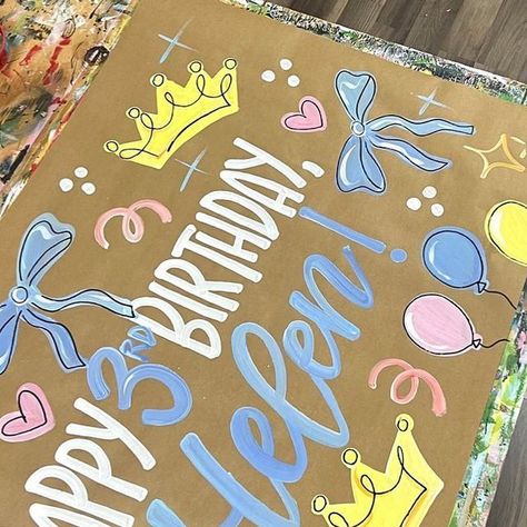 Party Banners Diy, Paper Banners Ideas Diy, Brown Paper Banner Birthday, Painted Signs On Brown Paper, Brown Paper Banner Ideas, Brown Paper Birthday Banner, Birthday Signs Diy Poster, Brown Paper Sign, Painted Banner Ideas