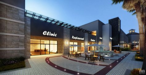 Modern Retail Strip Mall Stucco Architecture | Strip Mall Mall Facade, Shopping Mall Design, Retail Facade, Retail Architecture, Planned Community, Strip Mall, Mall Design, Casa Container, Shop Front Design