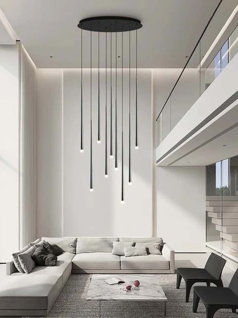 Modern Black LED Staircase Chandeliers Round Tube Long Line Hanging Lamps For Stair Island Nordic Attic Indoor Lighting Fixtures - AliExpress Minimal Chandelier, Led Staircase, Floating Stairs, Staircase Chandelier, Indoor Lighting Fixtures, Hanging Lamps, Chandelier In Living Room, Modern Chandelier, Hanging Lamp