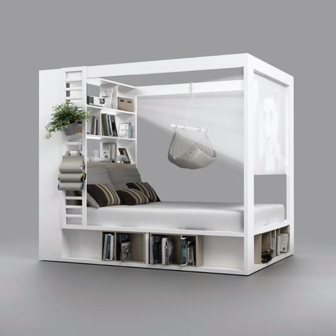 Living in a shoebox | Get some extra mileage out of your sleeping space with these 12 storage beds Beds White, Poster Beds, Bed Platform, Bed With Storage, Poster Bed, Projector Screen, Multifunctional Furniture, Functional Furniture, Awesome Bedrooms