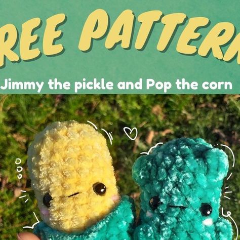 To-BeeYarned on Instagram: "𝔽𝕣𝕖𝕖 𝕡𝕒𝕥𝕥𝕖𝕣𝕟 ! - NO REPOST Now you can make your own Pop and Jimmy fellows :D💛💚 Feel free to tag me on your post so I can see your little guys and make sure to check out the tester appreciation ! PS : Feedback is always appreciated ;) Stay tuned for more, To your crochet ! tags(ignore) : #itscorn#pickle#corn#freepatternamigurumi#crochet#crochetaddict#freepatterncrochet#freecrochetpattern#freepattern#crochetpattern#crochetpatterns#freepatterns#crochet#amigurumi#amigurumipattern#amigurumipatterns#freecrochetpattern" Crochet Pickle Plushie Pattern Free, Crochet Corn Free Pattern, Corn Crochet Pattern Free, Pickle Crochet Pattern Free, Food Crochet Patterns Free, Chunky Yarn Amigurumi Free Pattern, Cute Crochet Plushies Free Pattern, Amigurumi Blueberry, Crochet Corn