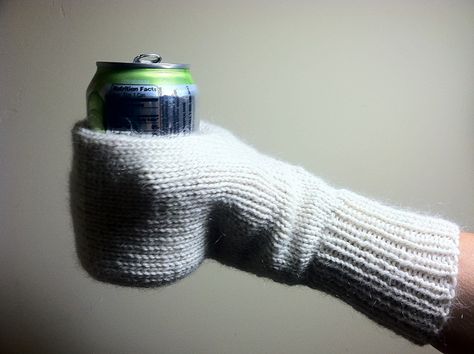 Crochet Beer, Beer Koozie, Mitten Pattern, Beer Cozy, Holding Coffee, Knitting Mittens, Knitted Mittens Pattern, Drink Cozies, Knitted Mittens