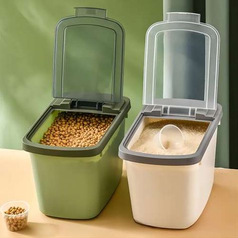 Cereal Storage, Dog Food Container, Cereal Containers, Green Rice, Grain Storage, Airtight Food Storage, Rice Grain, Airtight Food Storage Containers, Plastic Bins