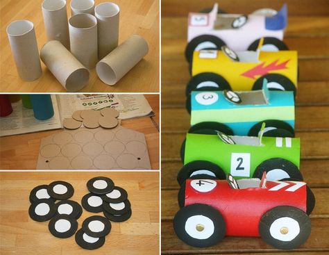 Toilet Paper Tube Race Cars Toilet Paper Tube, Toilet Paper Crafts, Kid Projects, Toilet Paper Roll Crafts, Paper Roll Crafts, Paper Rolls, Diy Car, Toilet Paper Roll, Childrens Crafts