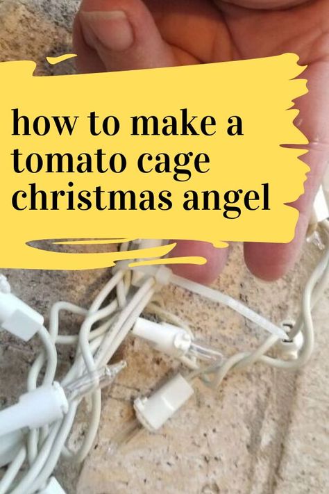 Tomato Cage Holiday Ideas, Tomato Cage Repurpose, Angel Outdoor Christmas Decorations, Tomato Cage Crafts Christmas, Outdoor Christmas Angels Diy, Diy Outdoor Christmas Angel, Tomato Cage Angel Tutorial, Hanger Angel Diy, Repurpose Tomato Cages