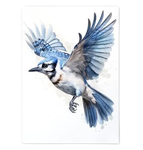 Blue Jay Wall Art Print - Blu Jay Print Poster Unframed - Watercolor Blue Jay Print - Blue Jay Portrait - Blue Jay Painting - Blue Jay Artwork Illustration (5x7) Jay Portrait, Watercolor Blue Jay, Blue Jay Painting, Blue Jay Art, Bird Portrait, Flying Bird Tattoo, Blue Jay Bird, Wall Art Illustration, Portrait Wall Art