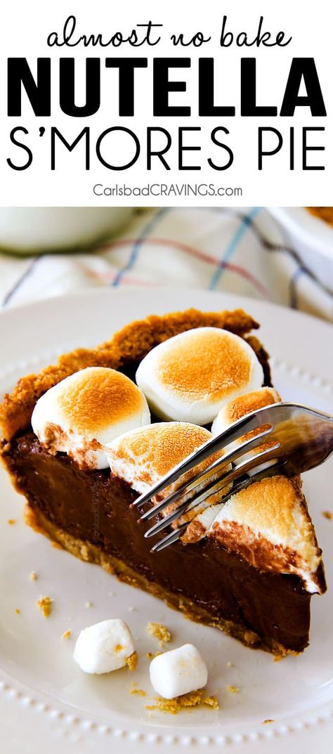 Smores Pie Recipe, Nutella Pie, Smores Pie, Carlsbad Cravings, Nutella Cookies, Healthy Recipes Easy Snacks, Cracker Crust, Coconut Cream Pie, Nutella Recipes