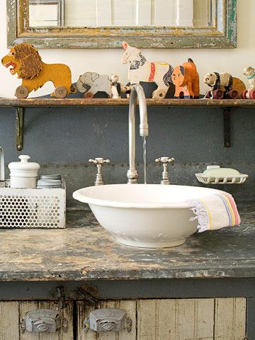 Love this sink - via Better Homes and Gardens Diy Sink Vanity, Bathroom Sink Bowl, Bathroom Sink Bowls, Dress Room, Sink Bowl, Rustic Cabinets, Boho Bathroom, Trendy Bathroom, Vessel Sinks