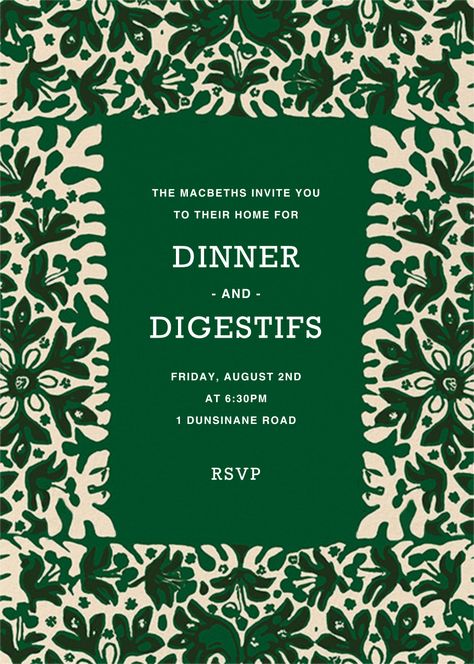 Simbad | Send online instantly | RSVP tracking Tropical Garden Party, Rustic Dinner, Christmas Marketing, Pop Art Patterns, Online Party Invitations, Invite Design, Stationery Ideas, Dinner Party Invitations, Dinner Party Menu