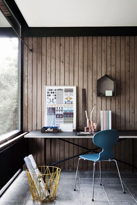 Dream Office, Balcony Design, A Desk, Ferm Living, Home Office Design, A Chair, 인테리어 디자인, Wood Paneling, Interior Spaces