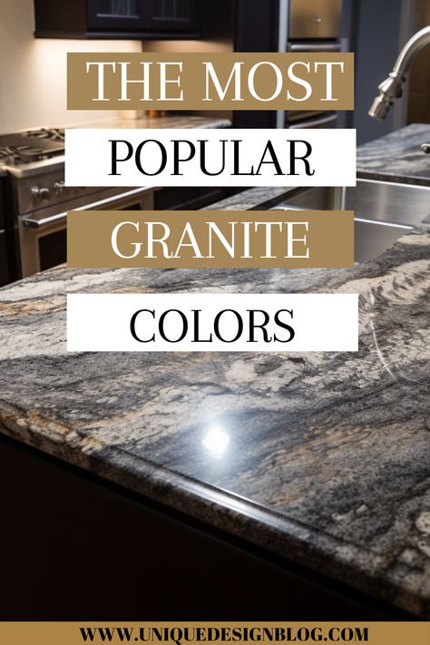 Explore our top 10 granite colors perfect for kitchen countertops. From classic neutrals to bold hues, find the ideal shade to elevate your cooking space. Whether you're remodeling or just dreaming, these granite options promise timeless elegance and durability. Dark Granite Countertops Kitchen, Popular Granite Countertops, Popular Granite Colors, Kitchen Countertops Granite Colors, Dark Kitchen Countertops, Kitchen Remodel Must Haves, Kitchen Remodel Galley, Light Granite Countertops, Kitchen Craftsman