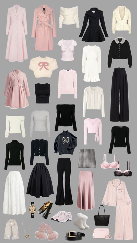 Feminine Winter Wardrobe #winter #winteroutfit #winteroutfitinspo #feminine #girly #feminineaesthetic #winterprincess #coquette #balletcore #outfitinspo #style Feminine Outfits Girly, Feminine Winter Outfits, England Outfits, Feminine Winter, Cutesy Outfit, Outfitinspo Style, Soft Girl Clothes, Mood Board Fashion, Dressed To Kill