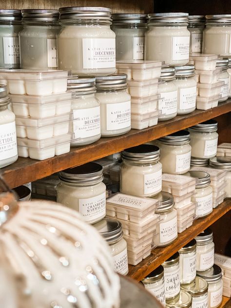 Katie & Co. Candles & Melts Candles Jars Ideas, Candle Vendor Booth Ideas, Candle Display Retail, Candle Shop Display, Clean Candle Jars, Candle Making Room, Candle Aesthetics, Candle Theme, Pumpkin Truffles