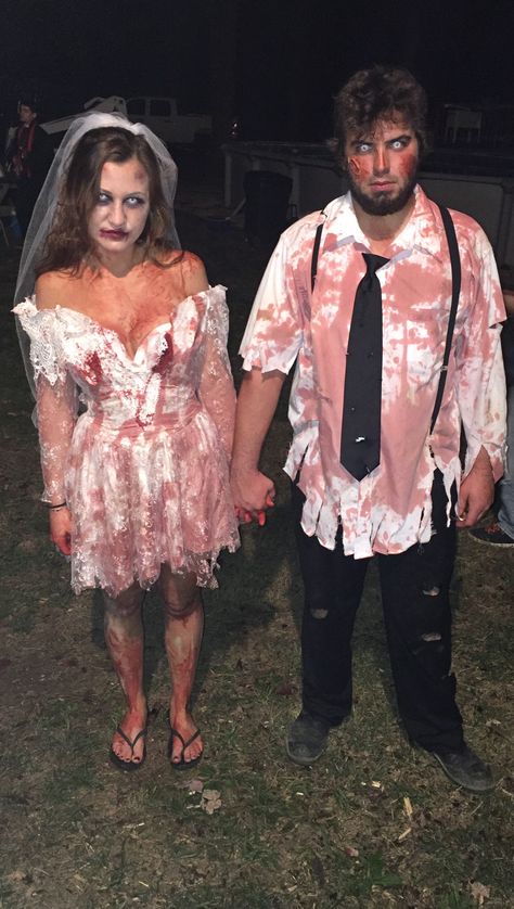 Zombie bride and groom. Halloween. Couples costume Zombie Bride Halloween Costume, Bride And Groom Halloween, Zombie Bride And Groom, Halloween Groom, Ghost Bride Costume, Zombie Couple Costume, Dead Bride Costume, Zombie Bride Costume, Halloween Couples Costume