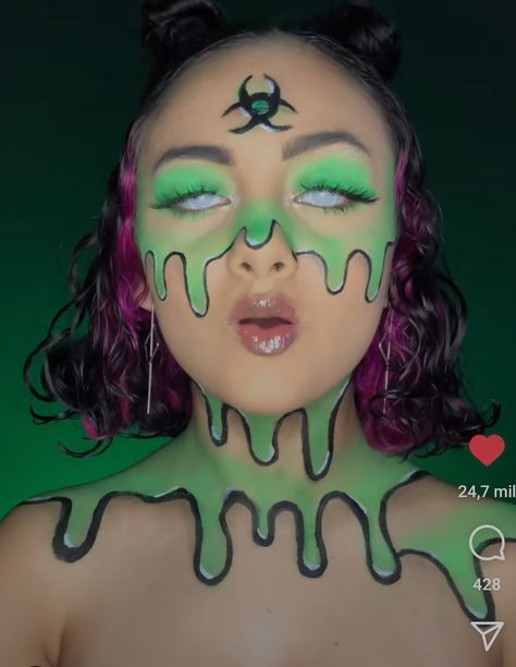 Slime Makeup Look, Witch Face Paint, Slime Makeup, Green Face Paint, Dragon Makeup, Creepy Things, Witch Face, Scary Makeup, Second Wife