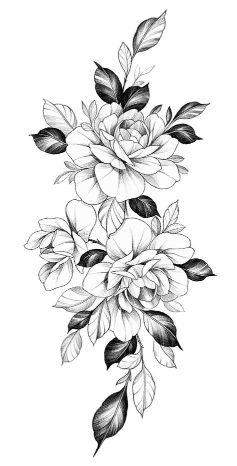 Blackwork Flowers Design, Skull Flower Tattoo Women, Stipple Flowers, Peony Flower Tattoo Design, Peony Tattoo Design, Peony Flower Tattoos, Floral Back Tattoos, Floral Tattoo Shoulder, Rose Drawing Tattoo