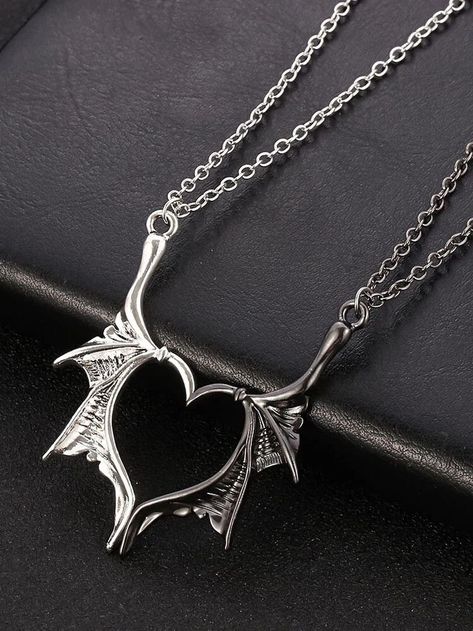 Vintage Punk Heart-shaped Devil Wings Pendant Alloy Chain Couple Necklace Dragon Wing, Dragon Heart, Bracelet Viking, Lovers Necklace, Dragon Necklace, Dragon Wings, Couple Necklaces, Friendship Necklaces, Wing Necklace