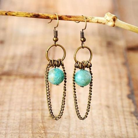 Natural Amazonite Chandelier Earrings Amazonite Earrings, Natural Stone Earrings, Amazonite Stone, Earrings Wedding, Handmade Bracelet, Chain Earrings, Gorgeous Earrings, Turquoise Earrings, Stone Earrings