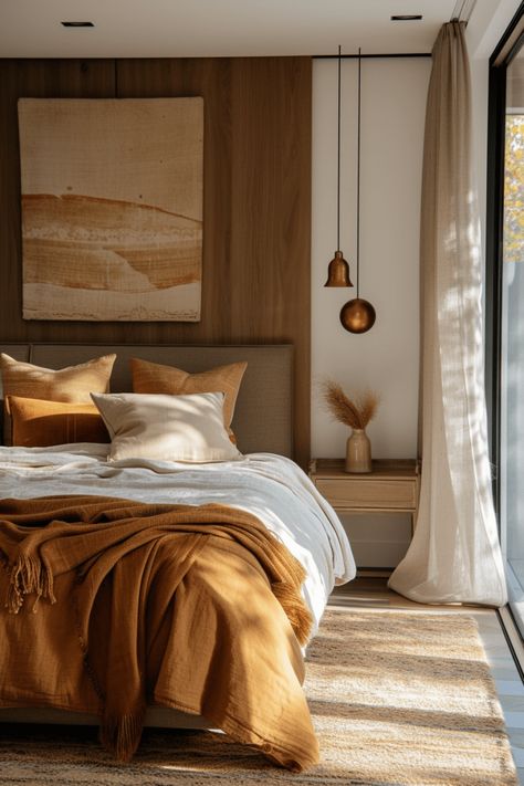 Earth Tone Bedroom Colors, Warm Earthy Bedroom, Big Bedroom Ideas Aesthetic, Warm Modern Bedroom, Dune Design, Minimal Modern Bedroom, Earthy Modern Bedroom, Japandi Bedroom Ideas, Japandi Bedroom Design