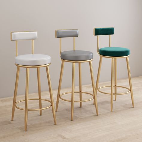 Bar Chair Nordic Tall Counter Furniture Gold Metal Velvet Back Luxury Kitchen Leather Modern High Stool Bar Chairs For Bar Table https://m.alibaba.com/product/62049290570/Bar-Chair-Nordic-Tall-Counter-Furniture.html?__sceneInfo={"cacheTime":"1800000","type":"appDetailShare"} Cafe Bar Stools, Round Living Room, Iron Bar Stools, Kursi Bar, Short Stools, Iron Stools, Living Room Bar, Glam Metal, Dining Stools