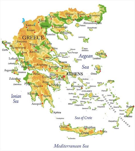 Illustration about Highly detailed physical map of Greece,in vector format,with all the relief forms,regions and big cities. Illustration of khios, andros, athens - 117313153 Mediterranean Map, Cities Illustration, Map Of Greece, Athens And Sparta, Sea Map, Greece Map, Thasos, Physical Map, Geography Map