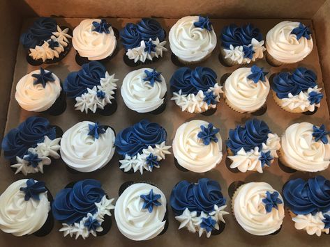 Grad Cupcakes, Blue Cupcakes, White Cupcakes, Cupcake Cake Designs, Senior Night, Cupcake Ideas, Cupcake Cake, Baking Ideas, White Cake