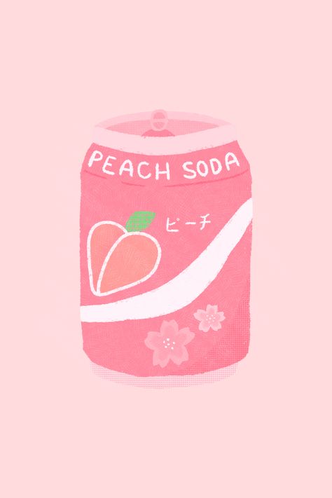 Strawberry Bottle Art, Cute Soda Can, Cute Digital Art, Peach Soda, Peach Aesthetic, Food Yummy, Just Peachy, Soda Can, Doja Cat