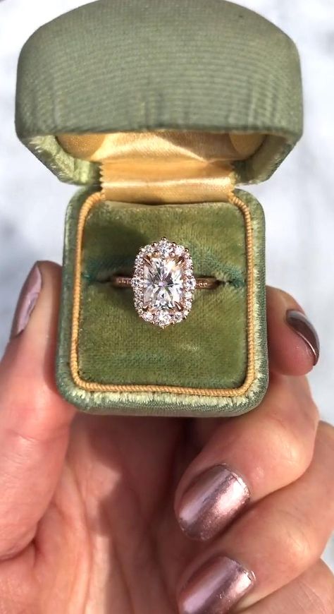 Low Profile Halo Engagement Ring, Princess Cut Cluster Ring, Moissanite Vintage Engagement Ring, Vintage Radiant Cut Engagement Ring, Wedding Ring With Halo, Princess Cut Engagement Rings Vintage, Vintage Halo Engagement Rings, Kristin Coffin Jewelry, Radiant Cut Halo Engagement Ring