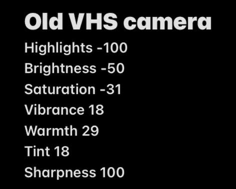 Old VHS filter for camera tint like movie Nostalgia Photo Settings, Editing Settings, Vhs Camera, Picture Settings, Filter Settings, Picture Filters, Pic Filters, Photo Setting, Camera Editing