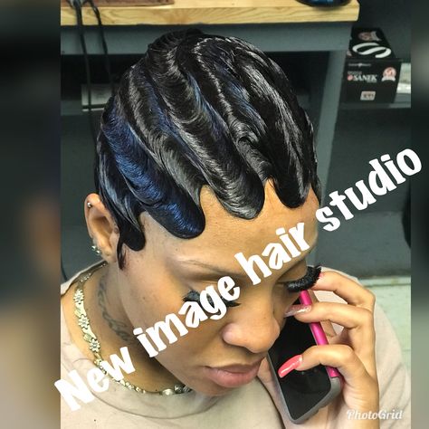 Finger Weave Hairstyles, Quick Weave Finger Waves, Updo Ponytails, Finger Waves Natural Hair, Finger Waves For Black Women, Finger Waves Short Hair, 45 Caliber, Short Weave Hairstyles, Short Fade Haircut