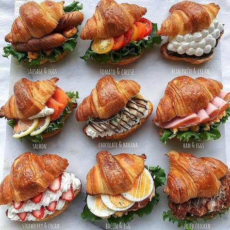 Crossaint Breakfast Sandwiches, Sandwiches With Croissants, Croissant For Breakfast, Croissant Lunch Ideas, Croissant Recipe Ideas, Croissant Sandwich Recipes, Chicken Croissant Sandwich, Mini Croissant Sandwiches, Croissant Sandwich Ideas