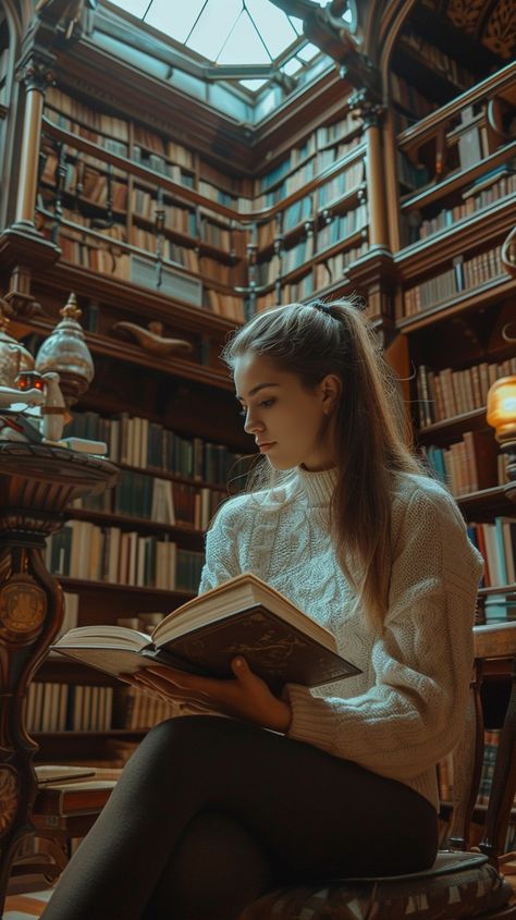 "Serene #ReadingMoment: A #youngwoman deeply engrossed in a #book inside a beautiful, ornate, multi-level #LibraryLife. #BookLovers #KnowledgeIsPower #AIArtwork #AIPhotography #StockCake ⬇️ Download and 📝 Prompt 👉 https://stockcake.com/i/serene-reading-moment_228966_43273" Book Covers Vintage, Well Read Woman, Feminine Inspiration, Reference For Art, Book Excerpts, Books To Read For Women, Character Vibes, Autumn Illustration, Vintage Papers