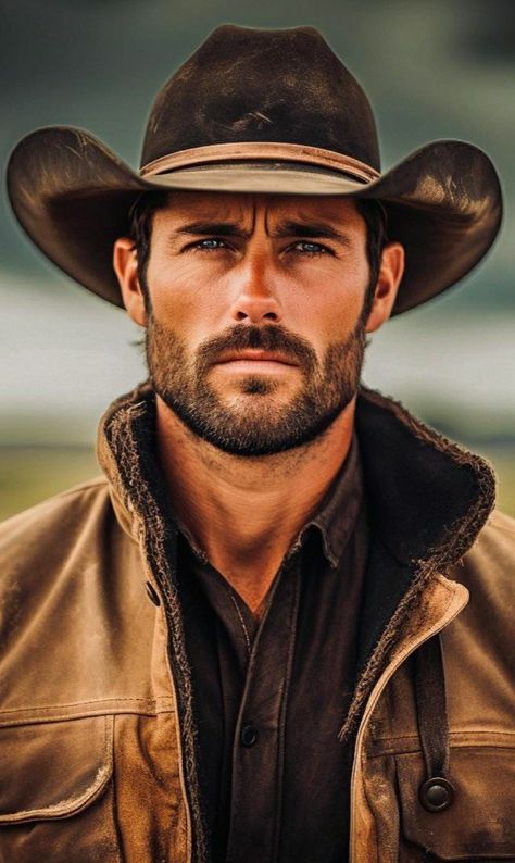 Cowboy Pictures Men, Handsome Cowboys Men, Rugged Cowboy Men, Cowboy Face Claim, Cowboy With Beard, Long Hair Cowboy Hat Men, Smouldering Men, Chubby Boy Aesthetic, Big Cowboy Men