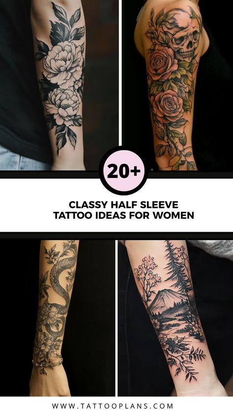 This Pinterest pin showcases inspiration for over 40 classy half sleeve tattoo ideas specifically designed for women. These tattoos balance boldness and subtlety, offering creative and sophisticated options Sleeve Tattoo Ideas For Women, Half Sleeve Tattoo Ideas, Meaningful Symbols, Sleeve Tattoo Ideas, Half Sleeve Tattoos, Detailed Artwork, Refined Aesthetic, Tattoo Ideas For Women, Half Sleeve Tattoo