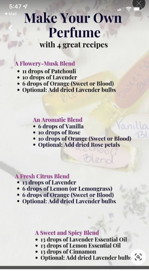 Diy Parfum Spray, Lavender Perfume Diy, Essential Oil Perfume Recipes Spray, Diy Perfume Essential Oils, Essential Oil Body Spray Recipes, Natural Perfume Recipes, Essential Oil Perfume Recipes, Perfume Oil Recipes, Make Your Own Perfume