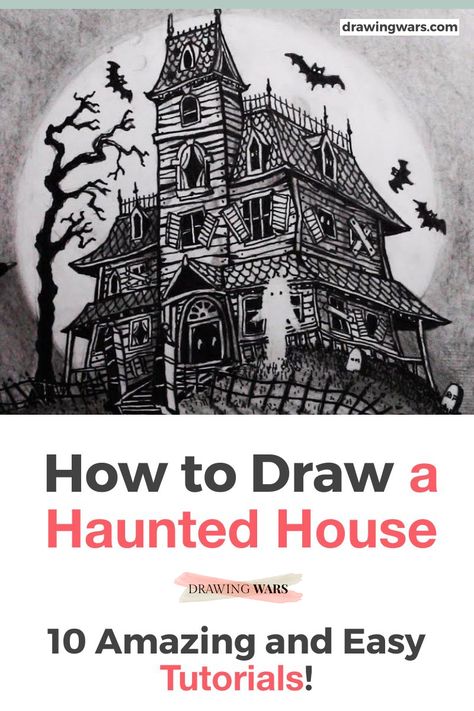 The Best 10 Tutorials on How to Draw a Haunted House Step by Step. Learn How to Draw a Haunted House Easy with the Best Online Video Tutorials for Kids and for Adults with acrylic, watercolor, pencils, charcoal and many more techniques! How to Draw a Haunted House for Kids and more! They're very easy both for beginners, intermediate and advanced artists! Drawing ideas with pencils and more techniques! Spooky Pencil Drawings, Drawing A Haunted House, Haunted House Sketch Easy, How To Draw A Haunted House Step By Step, How To Draw Haunted House, How To Draw Spooky Things, Halloween Drawing Tutorial, How To Draw A Haunted House, Drawing Haunted Houses