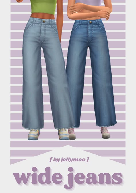 Wide Jeans | jellymoo on Patreon The Sims 4 Jeans, Die Sims 4, Pelo Sims, Intimo Calvin Klein, The Sims 4 Packs, Sims 4 Mm Cc, Sims 4 Teen, Sims 4 Dresses, Sims 4 Characters