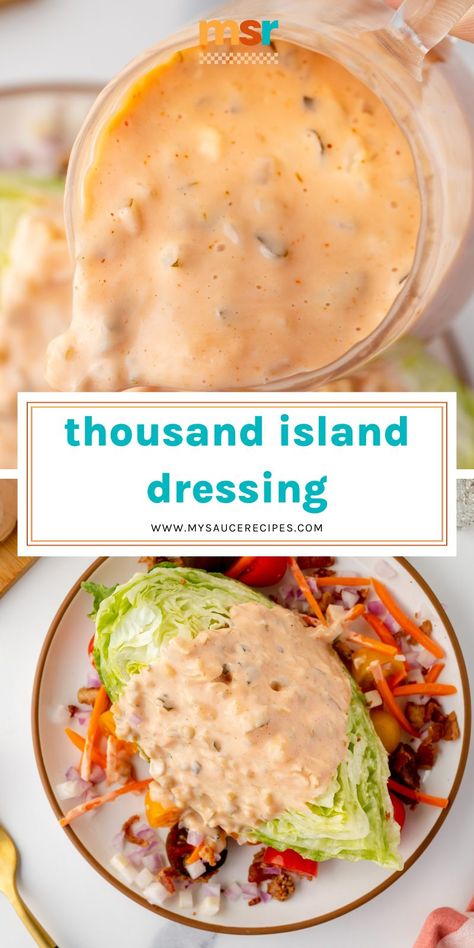 This Thousand Island Dressing is a classic, creamy condiment that adds a tangy, sweet kick to everything from salads to sandwiches! Ruth Chris Salad Dressing, Creamy Thousand Island Dressing Recipe, Thousand Island Salad Dressing, Best Thousand Island Dressing Recipe, Home Made Thousand Island Dressing, Thousand Island Dressing Recipe Homemade, Diy Thousand Island Dressing, Homade Dressings, Low Carb Thousand Island Dressing Recipe