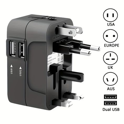 Travel Adapter, Worldwide All In One Universal Travel Adapter Wall Charger AC Power Plug Adapter With Dual USB Charging Ports For USA EU UK AUS https://share.temu.com/nNqw8lIxMLA via @shoptemu International Travel Adapter, Universal Plug Adapter, Universal Travel Adapter, Travel Charger, Travel Adapter, Power Plug, Adapter Plug, Charger Adapter, Power Outlet