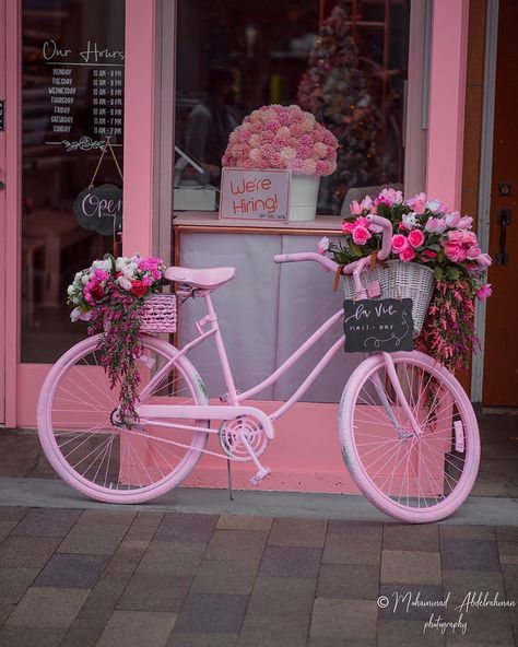 Storefront Ideas, Bicycle Wallpaper, Bike Wallpaper, Pink Bicycle, Pink Bike, Wallpaper Beautiful, Shop Window, Flower Shop, Bicycle