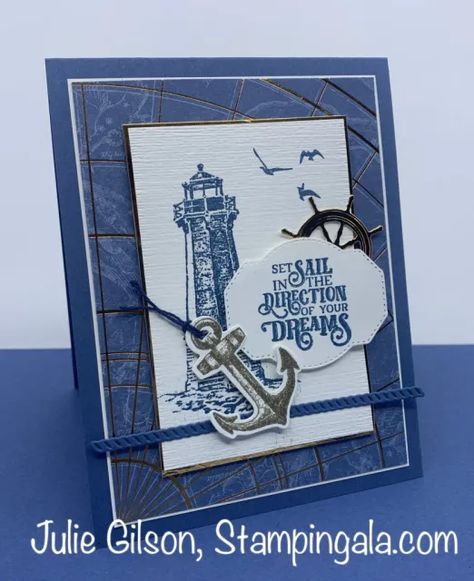 Greeting Card created with the Sailing Home stamp set and Smooth Sailing Dies. #Stampin' Up, #Stampin' Gala, #Masculine Card, #Handmade Cards, #Graduation Cards Stampin Up Graduation Cards, Nautical Cards, Beach Cards, Grad Cards, Smooth Sailing, Masculine Birthday Cards, Retirement Cards, Boy Cards, Birthday Cards For Men