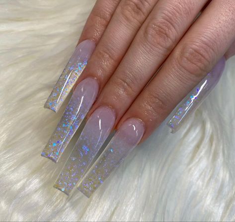 Nail Glitter Design, Clear Glitter Nails, Clear Acrylic Nails, Glitter Nails Acrylic, Tapered Square Nails, Colour Collection, Long Acrylic Nail Designs, Ombre Nails Glitter, Ombre Acrylic Nails