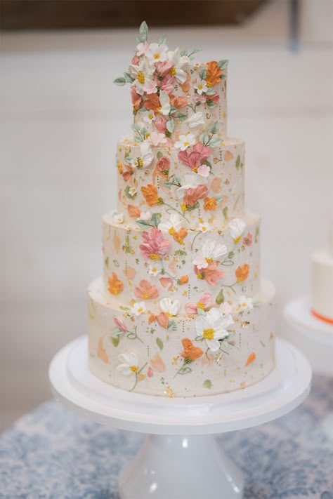 Wedding Cakes Color, Wedding Cakes Colorful Flowers, Bright Flower Wedding Cake, Pastel Color Wedding Cake, Garden Themed Wedding Cake, Whimsical Garden Wedding Cake, Colorful Floral Wedding Cake, Wedding Floral Cake, Groovy Wedding Cake