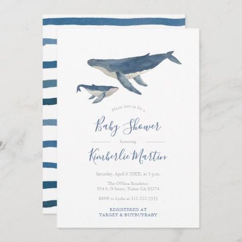 Whale Mother And Calf, Whale Watercolor Illustration, Ocean Baby Showers, Whale Theme, Baby Shower Party Invitations, Sea Baby Shower, Animals Baby Shower, Nautical Baby Shower, Modern Baby Shower