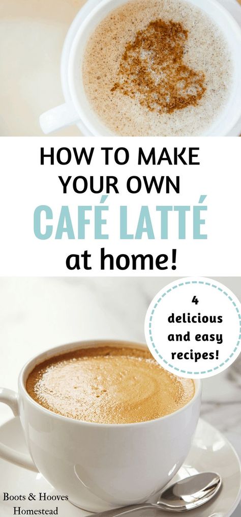 How to make your own cafe latte at home. 4 simple and delicious homemade coffee recipes! Basic Coffee Recipes, How To Make A Latte At Home, Coffee Items, Homemade Latte, Latte At Home, Coffee Beverages, Coffee Van, Coffee Varieties, Starbucks Frappuccino